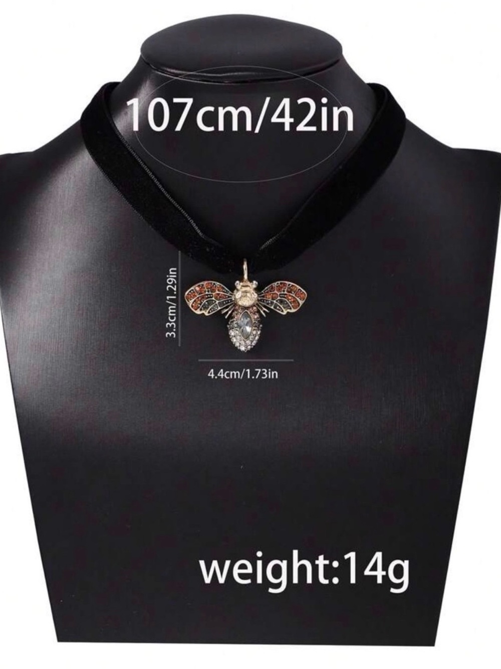 Crystal Bee Pendant Necklace Black Ribbon Choker Jewelry - Picture 3 of 3